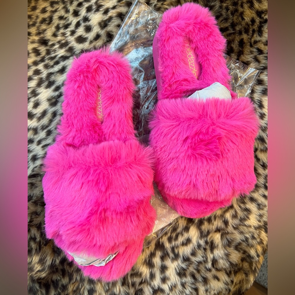 Brand new never worn hot pink fuzzy slippers